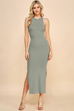High Neck Side-Slit Maxi Dress