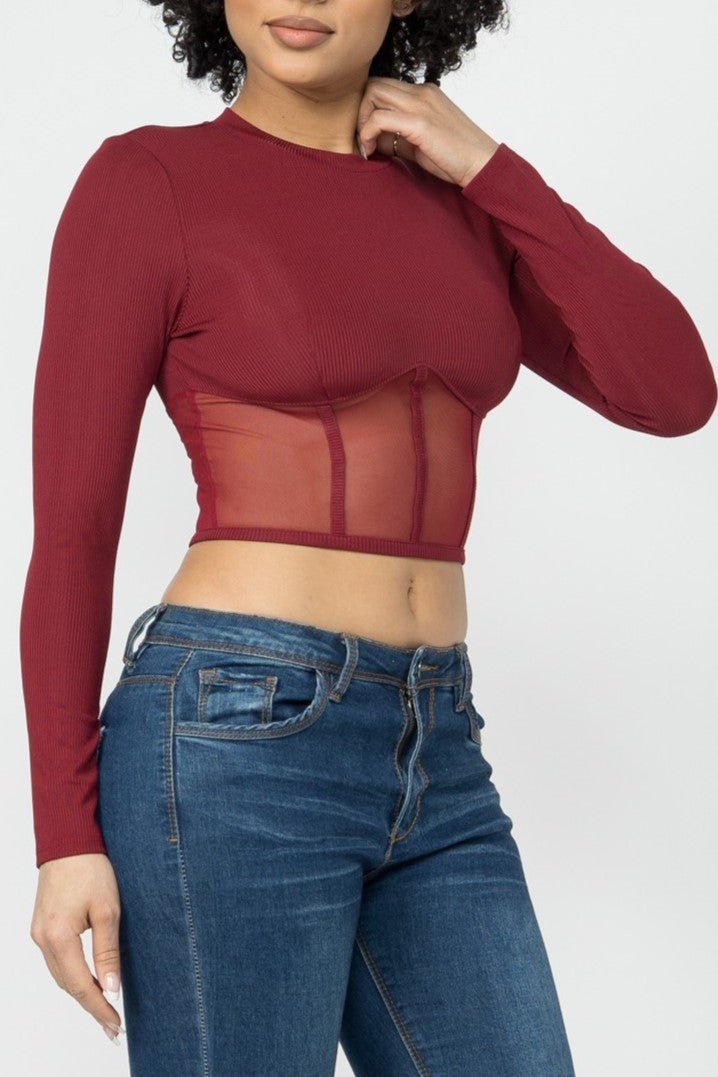 CORSET STYLE LONG SLEEVE CROP TOP