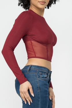 CORSET STYLE LONG SLEEVE CROP TOP