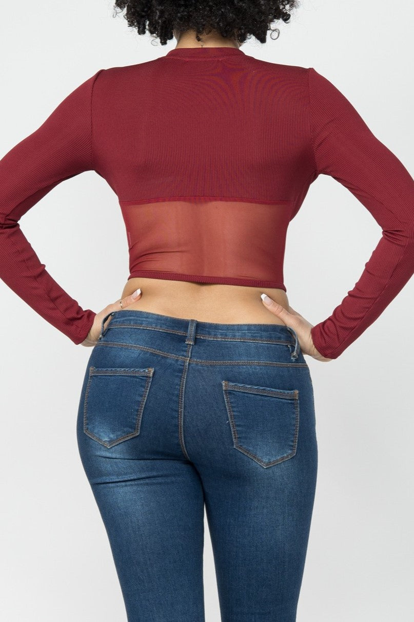 Corset Style Long Sleeve Crop Top