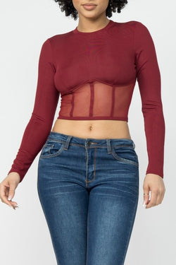 CORSET STYLE LONG SLEEVE CROP TOP