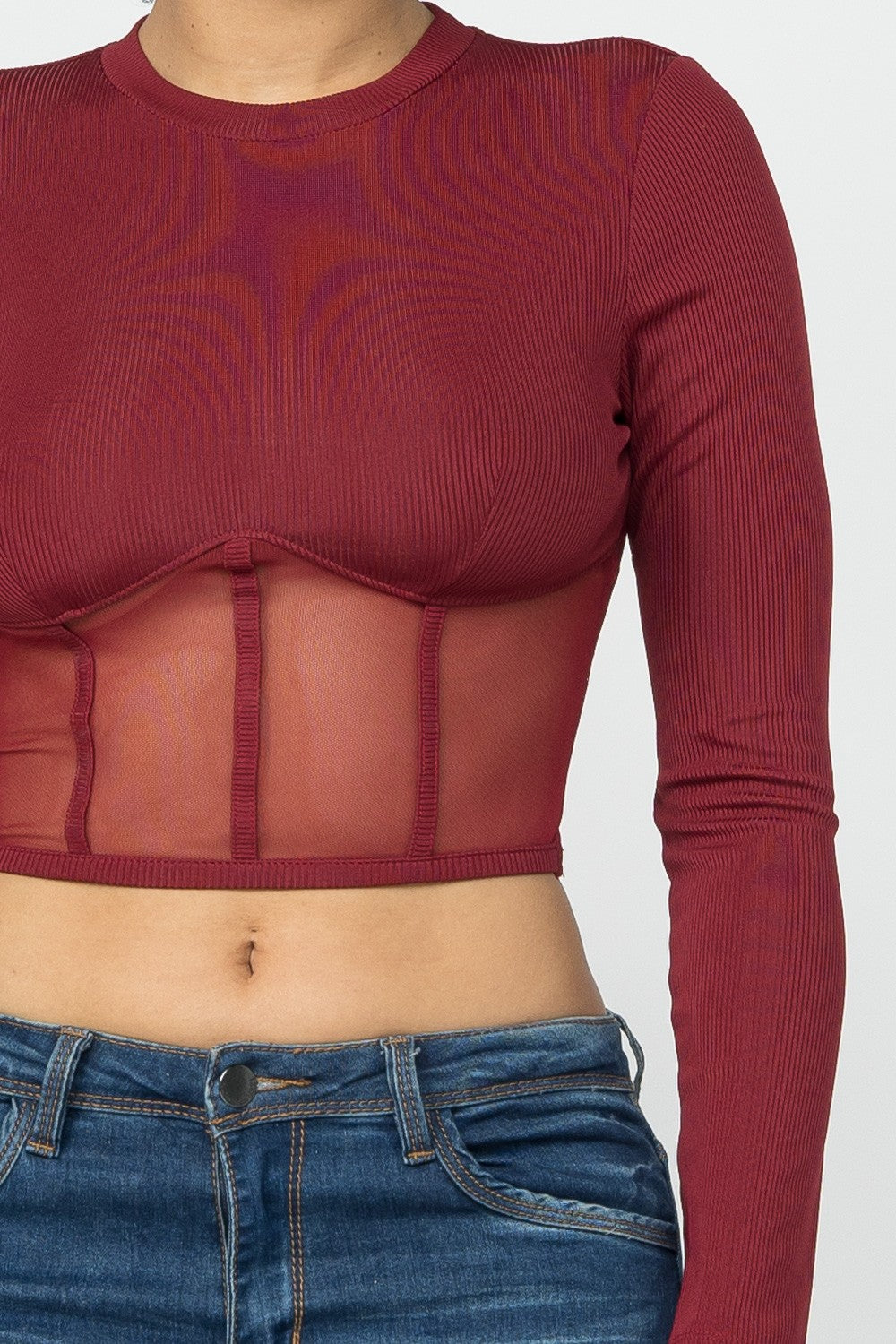 Corset Style Long Sleeve Crop Top