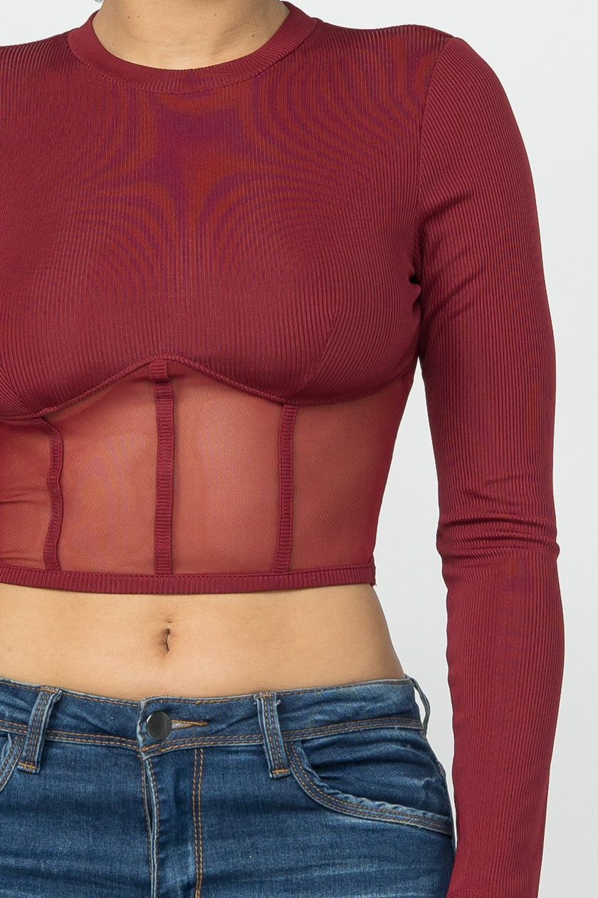Corset Style Long Sleeve Crop Top