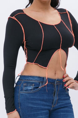 OUTSTITCH BOTTOM CUT CROP TOP