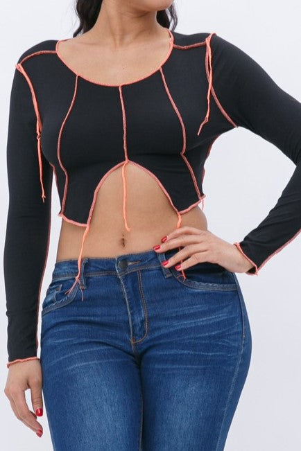 OUTSTITCH BOTTOM CUT CROP TOP