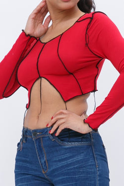 OUTSTITCH BOTTOM CUT CROP TOP