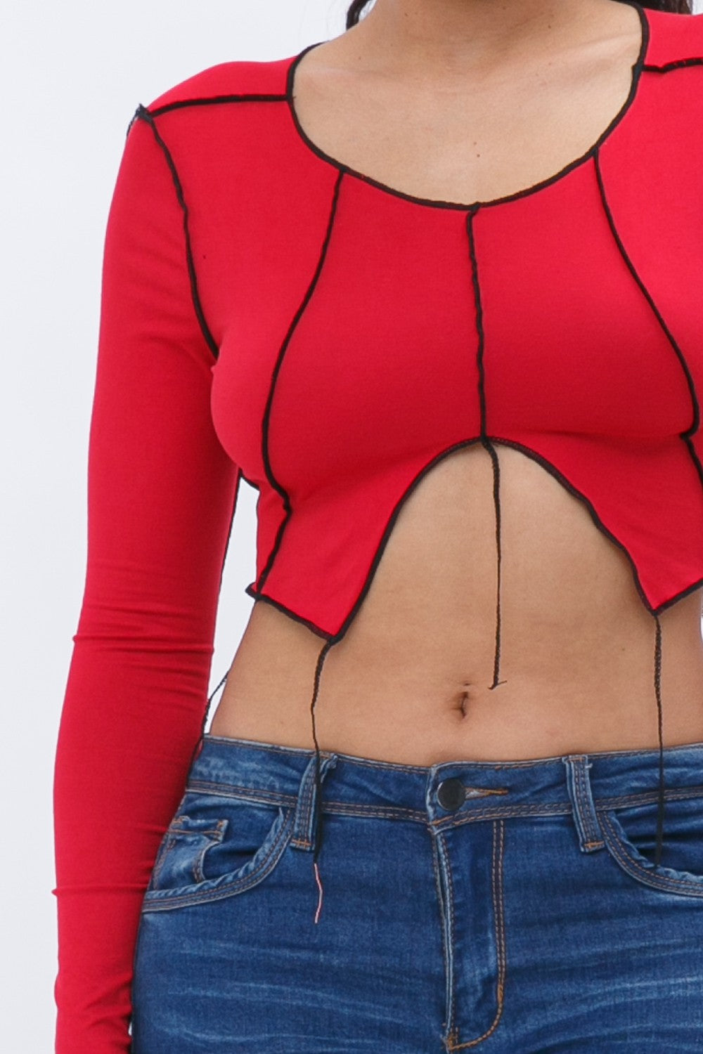 OUTSTITCH BOTTOM CUT CROP TOP