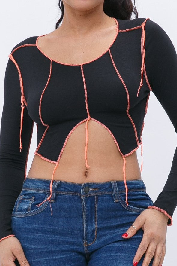 OUTSTITCH BOTTOM CUT CROP TOP