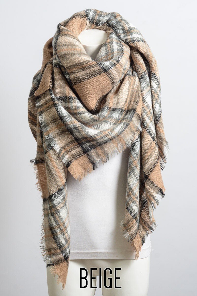 Flannel Frayed Edge Blanket Scarf - MELYSE
