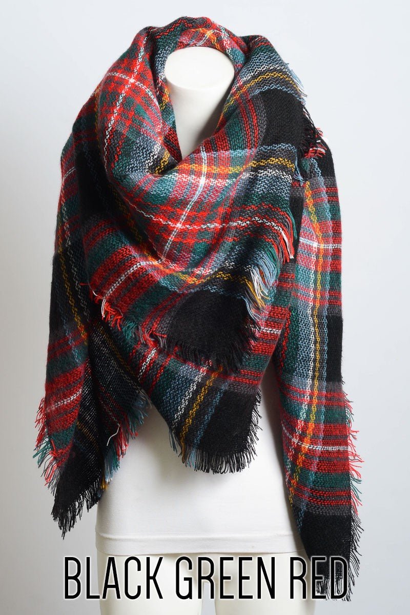 Flannel Frayed Edge Blanket Scarf - MELYSE