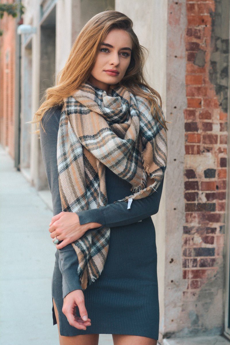 Flannel Frayed Edge Blanket Scarf - MELYSE