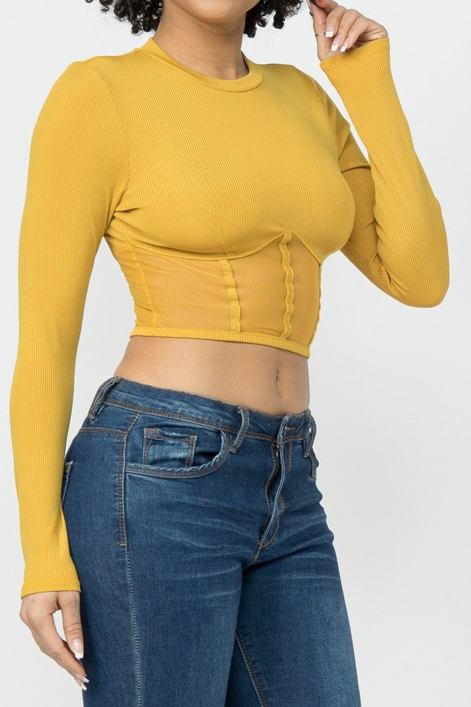 Corset Style Long Sleeve Crop Top