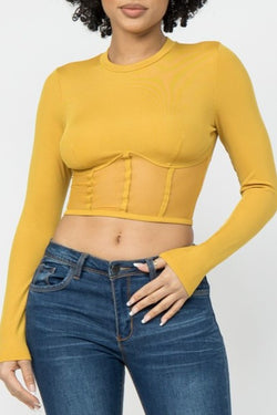 CORSET STYLE LONG SLEEVE CROP TOP