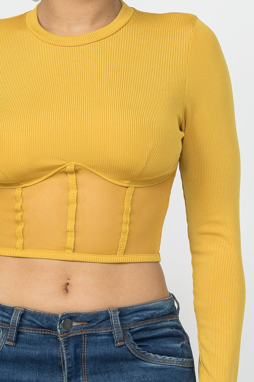Corset Style Long Sleeve Crop Top