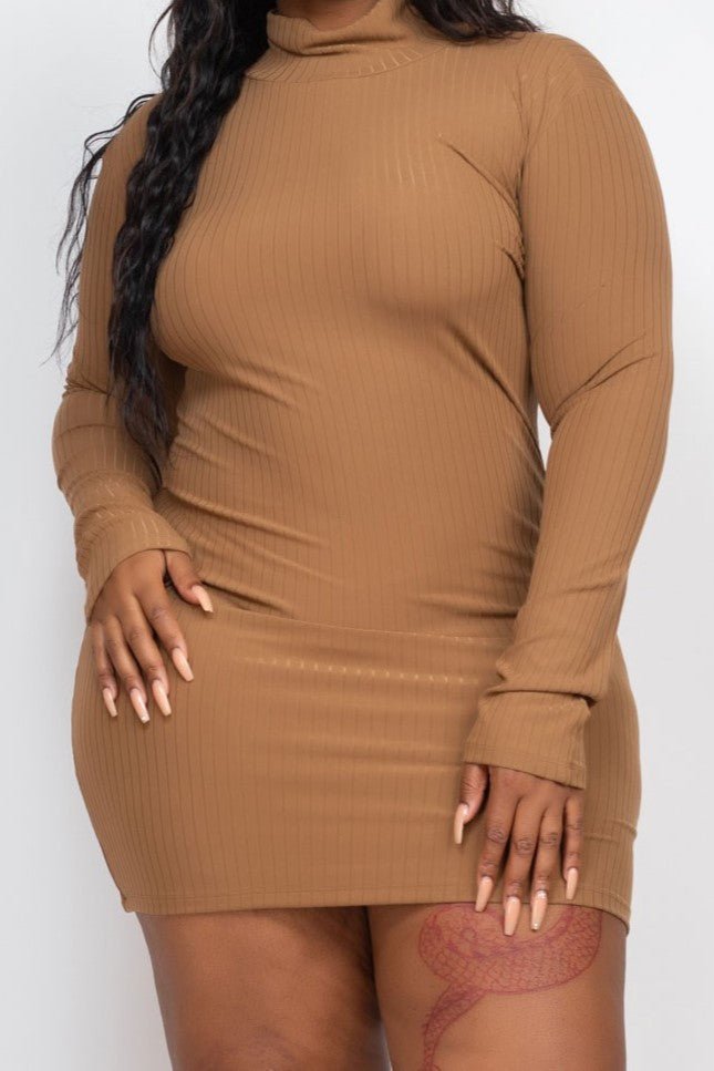 Mock Neck Ribbed Mini Dress - MELYSE