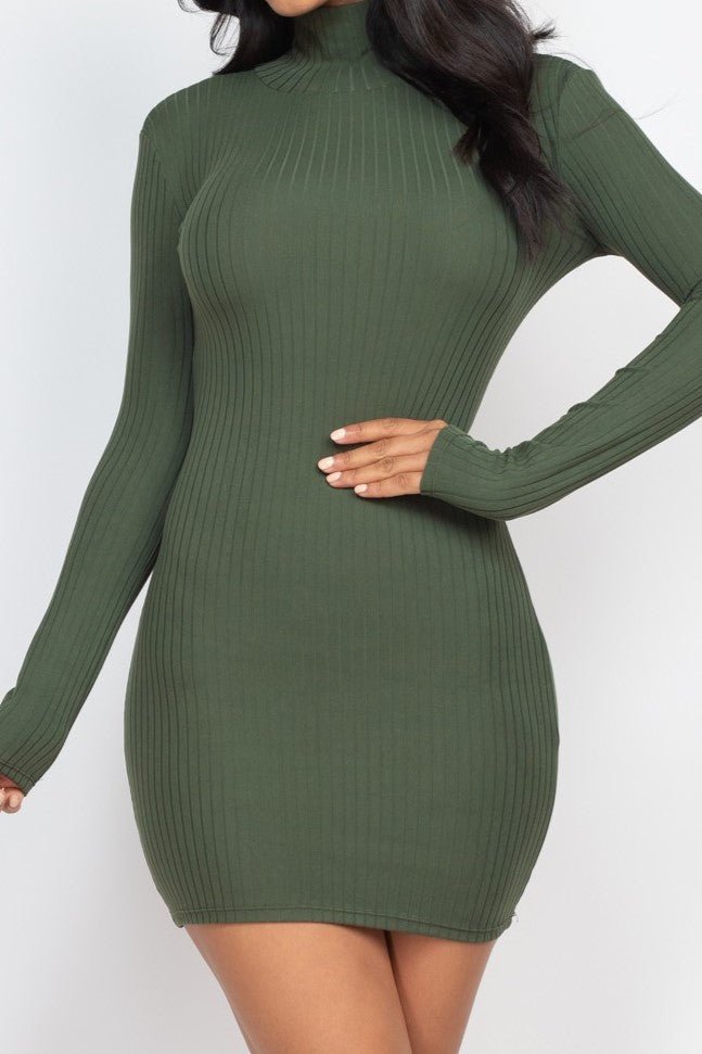 Mock Neck Ribbed Mini Dress - MELYSE