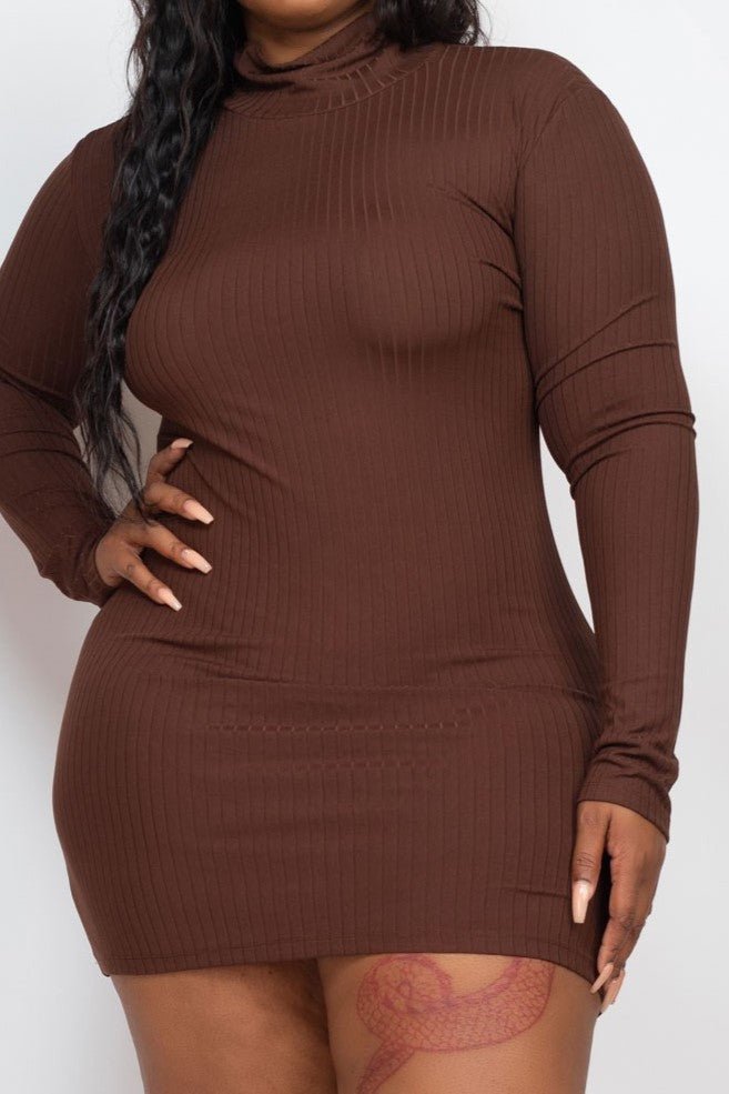Mock Neck Ribbed Mini Dress - MELYSE