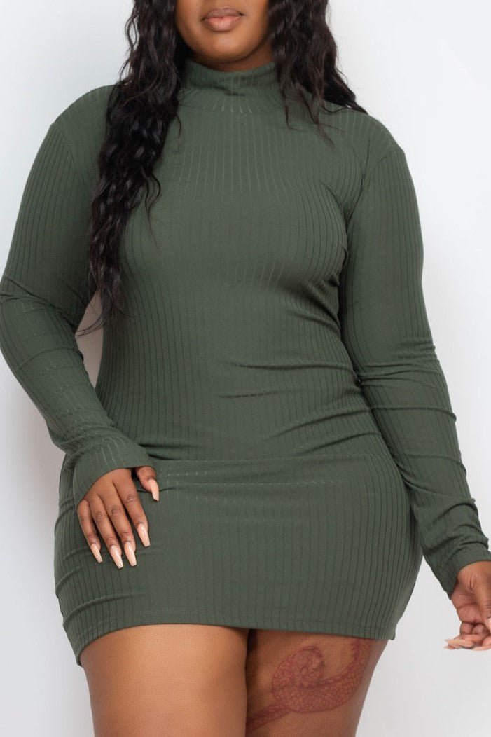 Mock Neck Ribbed Mini Dress - MELYSE