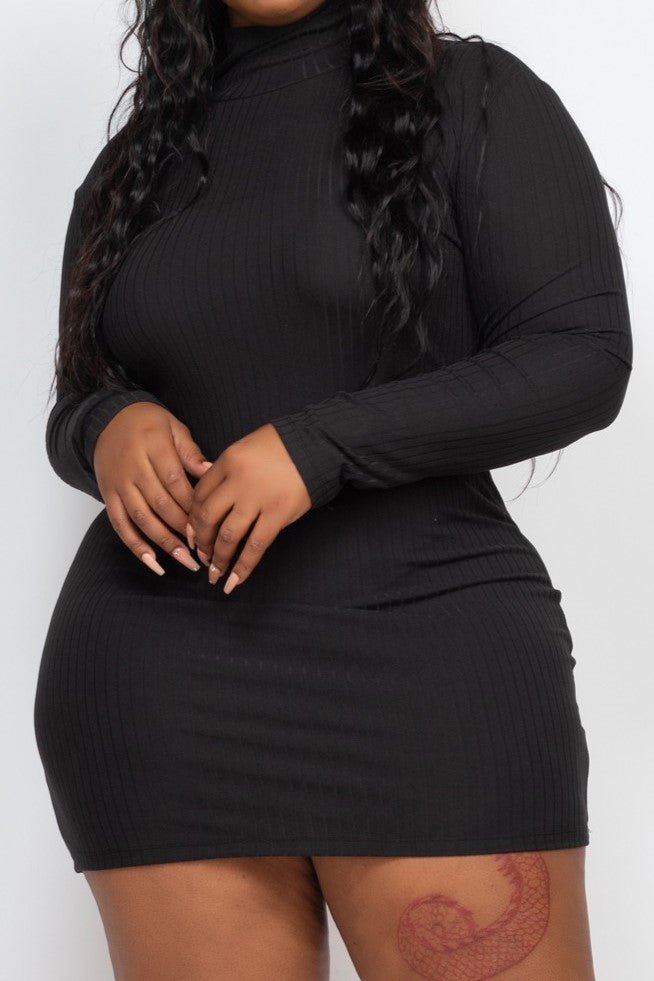 Mock Neck Ribbed Mini Dress - MELYSE