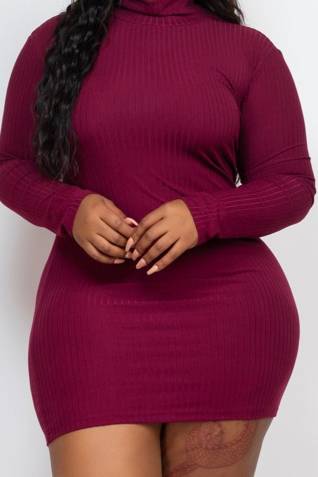 Mock Neck Ribbed Mini Dress - MELYSE