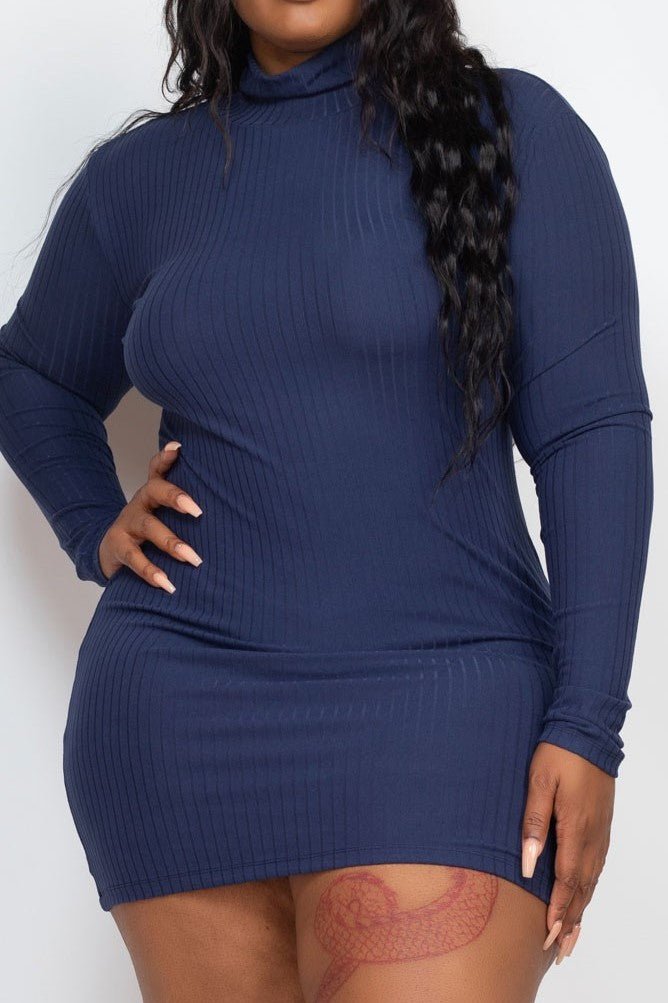 Mock Neck Ribbed Mini Dress - MELYSE