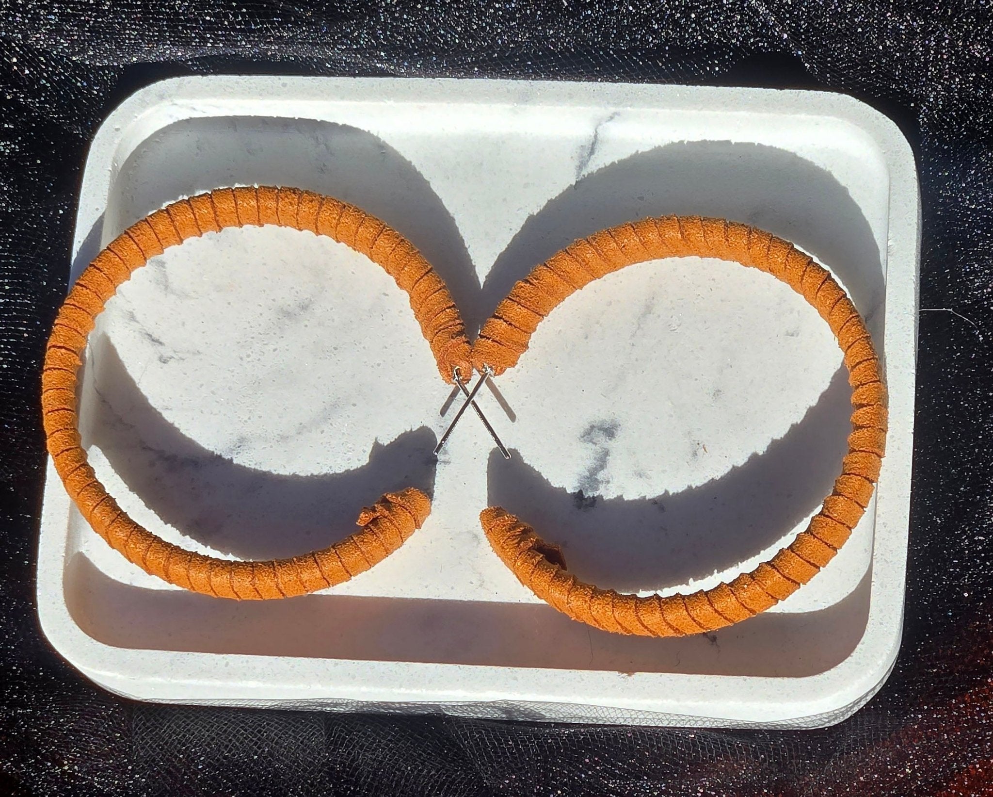 Suede Leather Wrapped Hoop Earrings - MELYSE