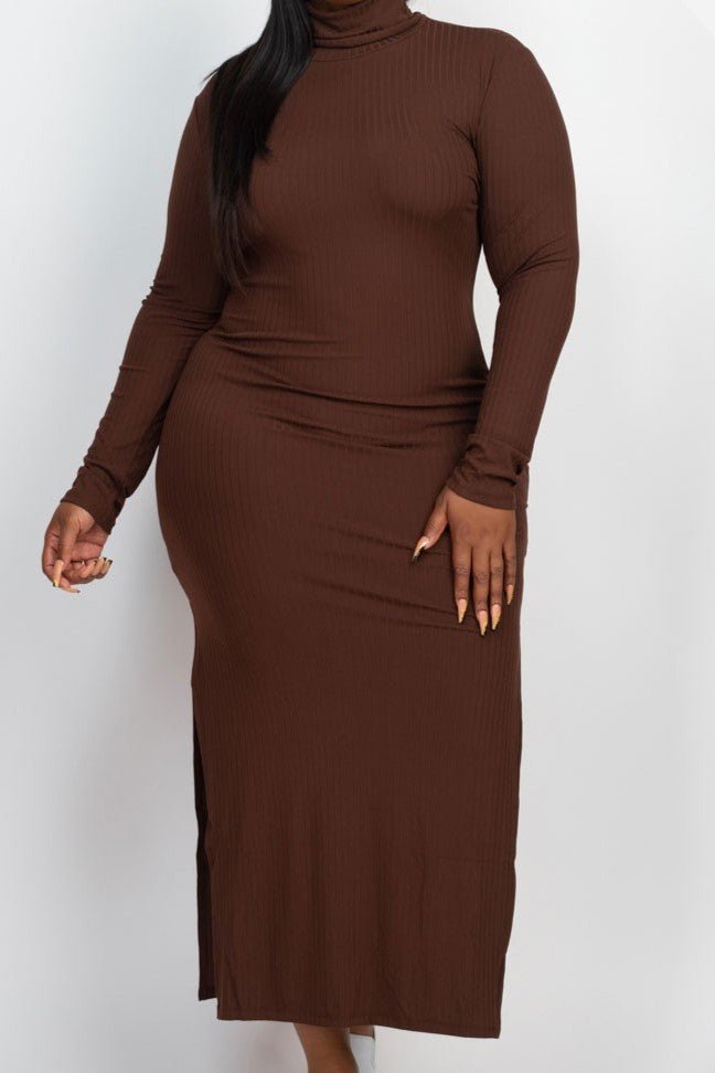 Turtle Neck Ribbed Maxi Dress - MELYSE