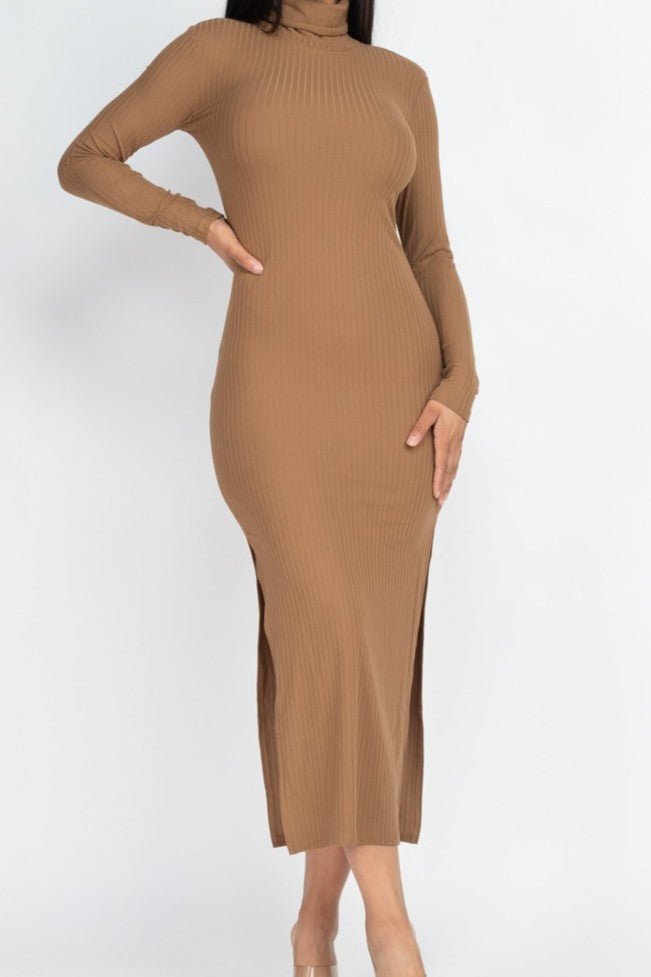 Turtle Neck Ribbed Maxi Dress - MELYSE