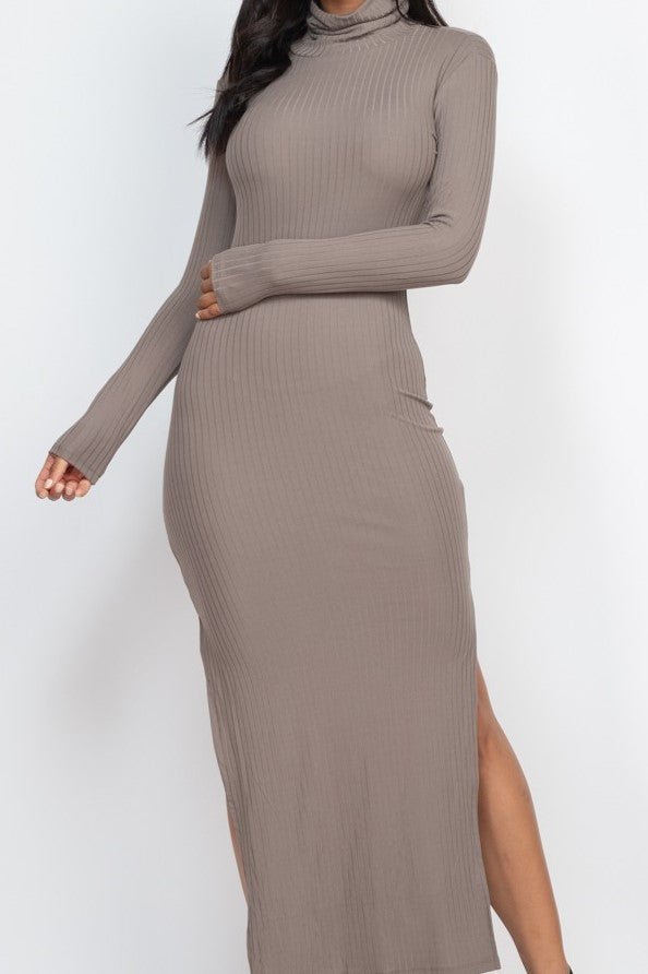 Turtle Neck Ribbed Maxi Dress - MELYSE