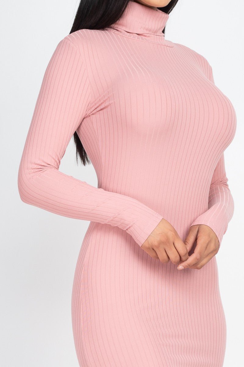 Turtle Neck Ribbed Maxi Dress - MELYSE