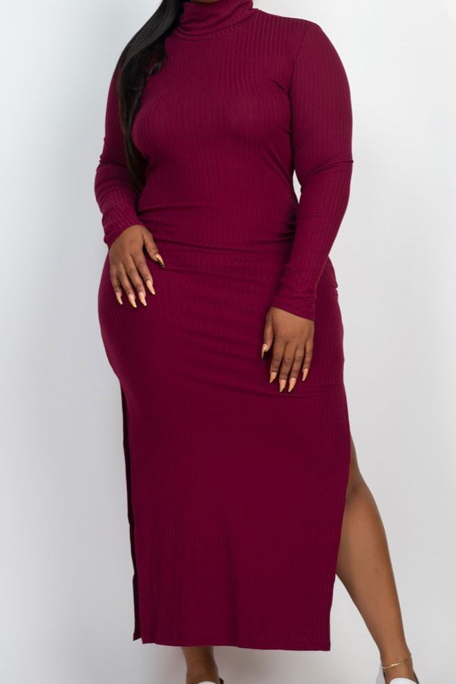 Turtle Neck Ribbed Maxi Dress - MELYSE