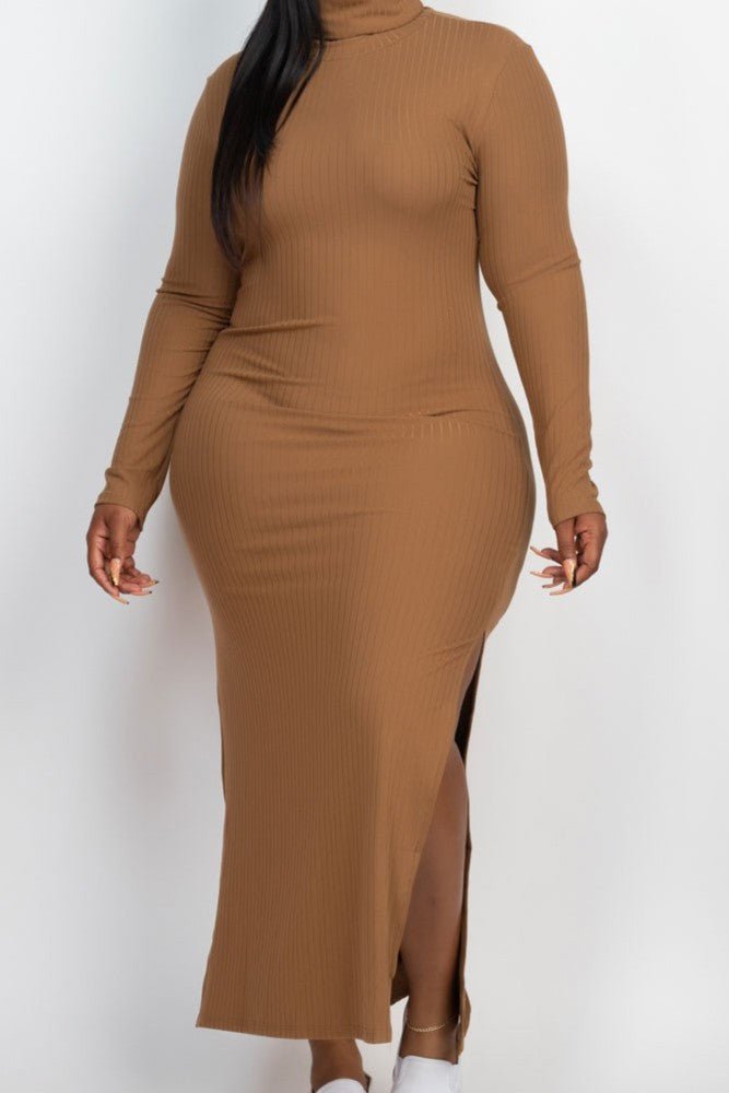 Turtle Neck Ribbed Maxi Dress - MELYSE