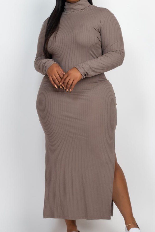 Turtle Neck Ribbed Maxi Dress - MELYSE