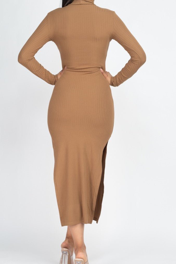 Turtle Neck Ribbed Maxi Dress - MELYSE