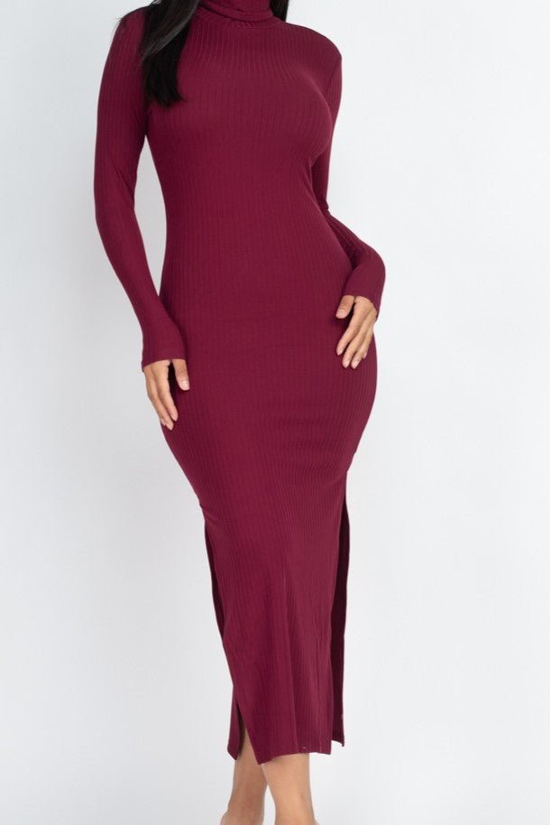 Turtle Neck Ribbed Maxi Dress - MELYSE