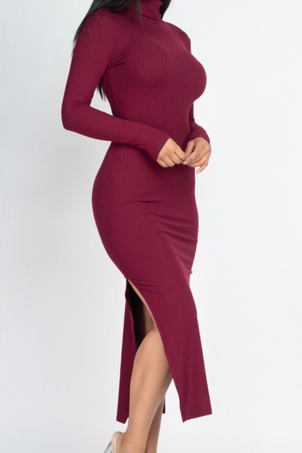 Turtle Neck Ribbed Maxi Dress - MELYSE
