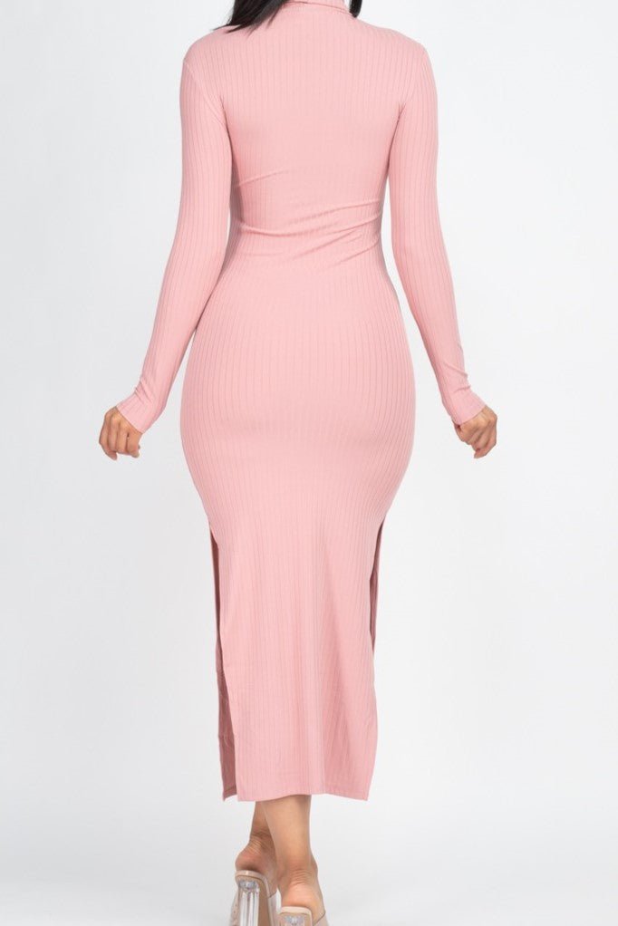 Turtle Neck Ribbed Maxi Dress - MELYSE