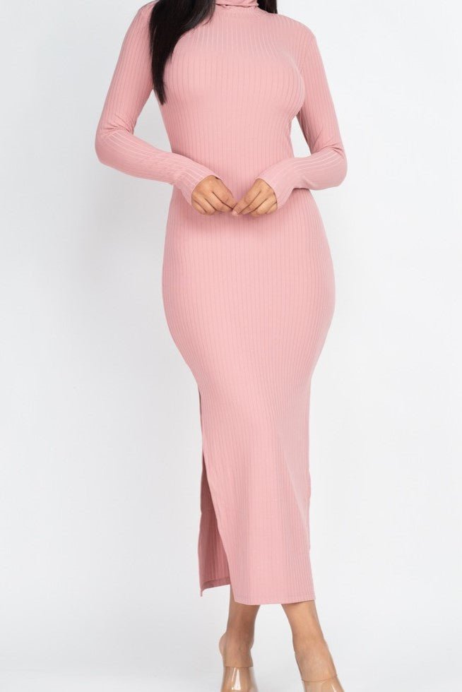 Turtle Neck Ribbed Maxi Dress - MELYSE