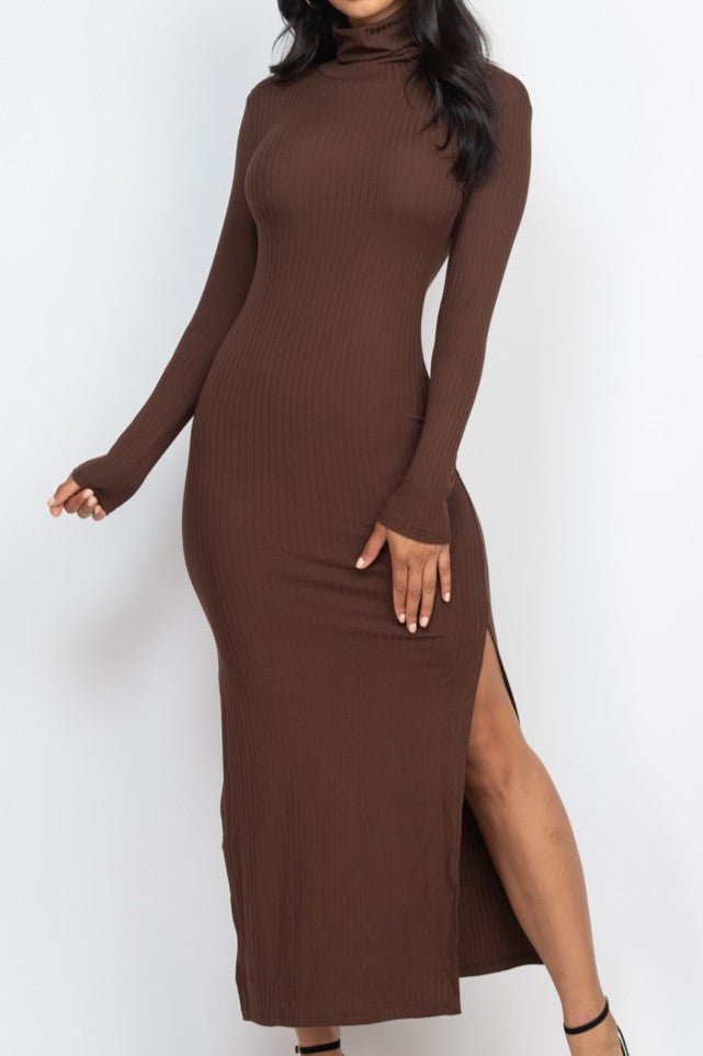 Turtle Neck Ribbed Maxi Dress - MELYSE