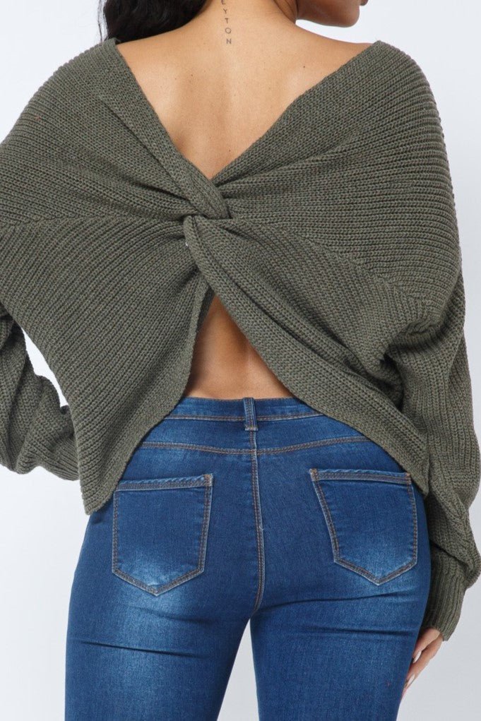 Twist Open Back Cozy Sweater - MELYSE
