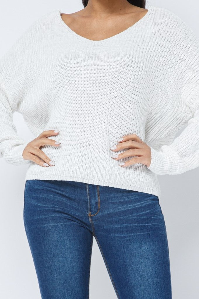 Twist Open Back Cozy Sweater - MELYSE