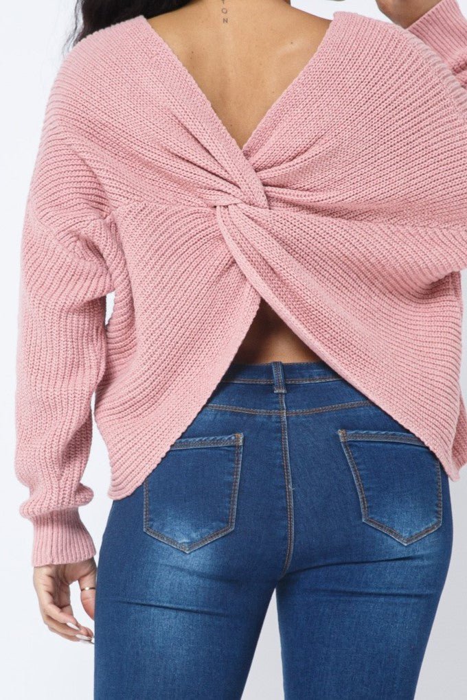 Twist Open Back Cozy Sweater - MELYSE