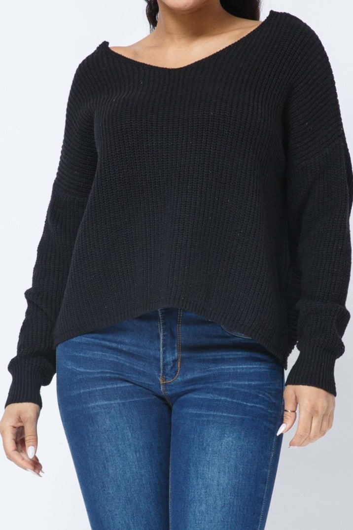 Twist Open Back Cozy Sweater - MELYSE