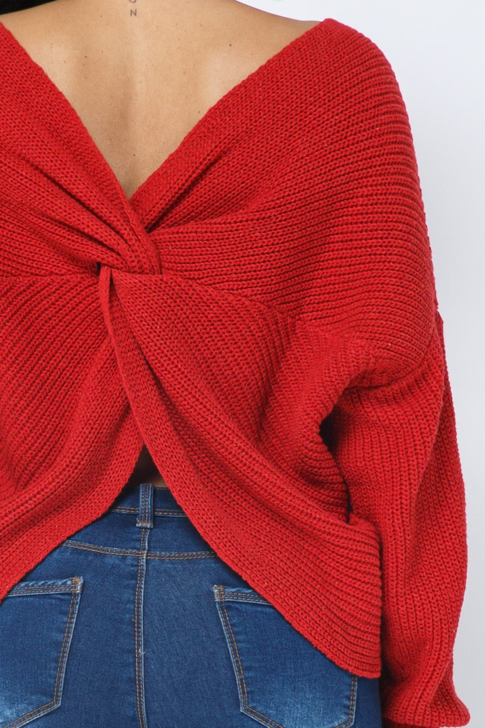 Twist Open Back Cozy Sweater - MELYSE
