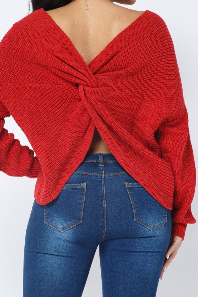 Twist Open Back Cozy Sweater - MELYSE