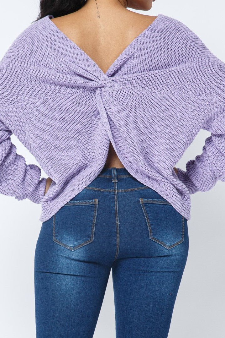 Twist Open Back Cozy Sweater - MELYSE