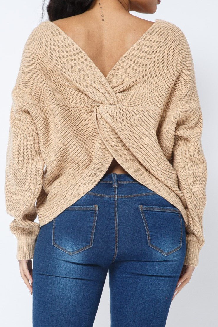 Twist Open Back Cozy Sweater - MELYSE