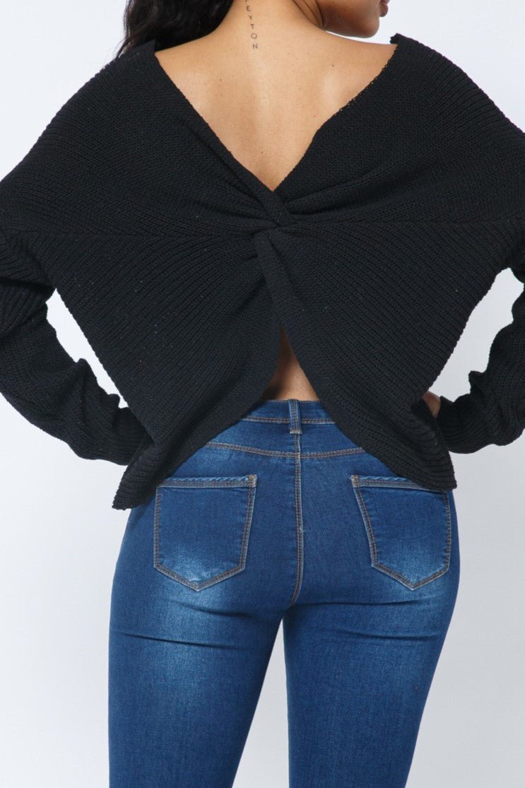 Twist Open Back Cozy Sweater - MELYSE