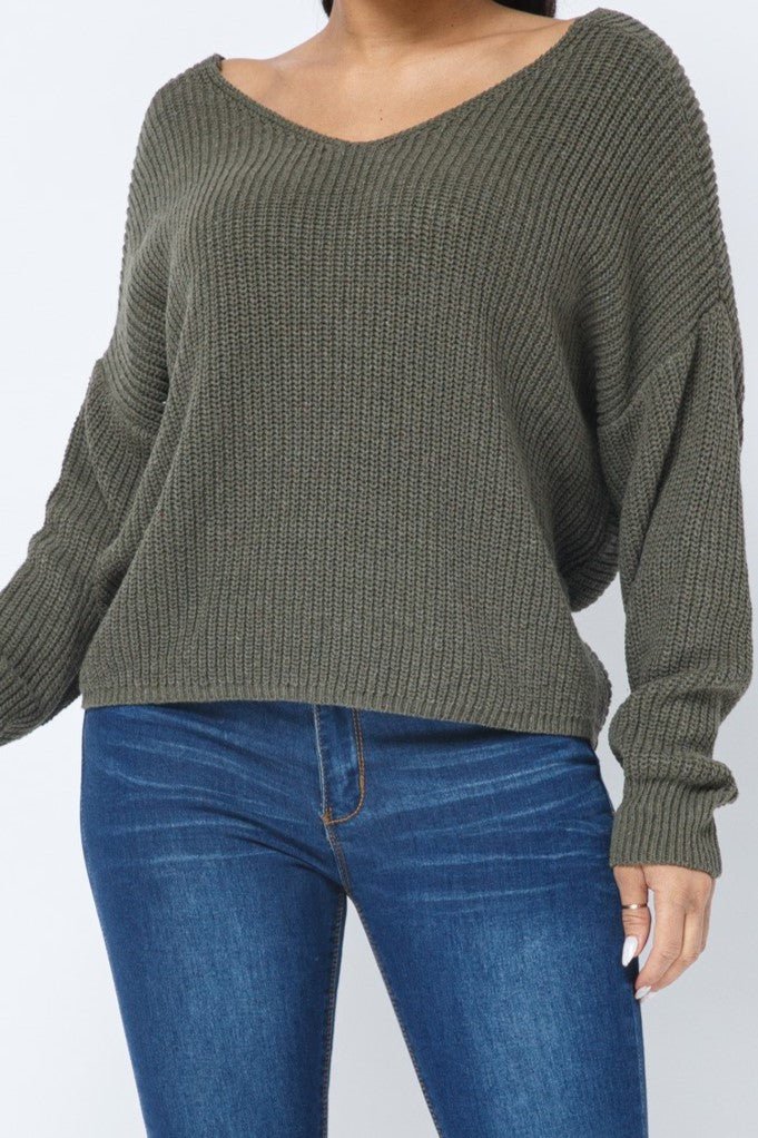 Twist Open Back Cozy Sweater - MELYSE