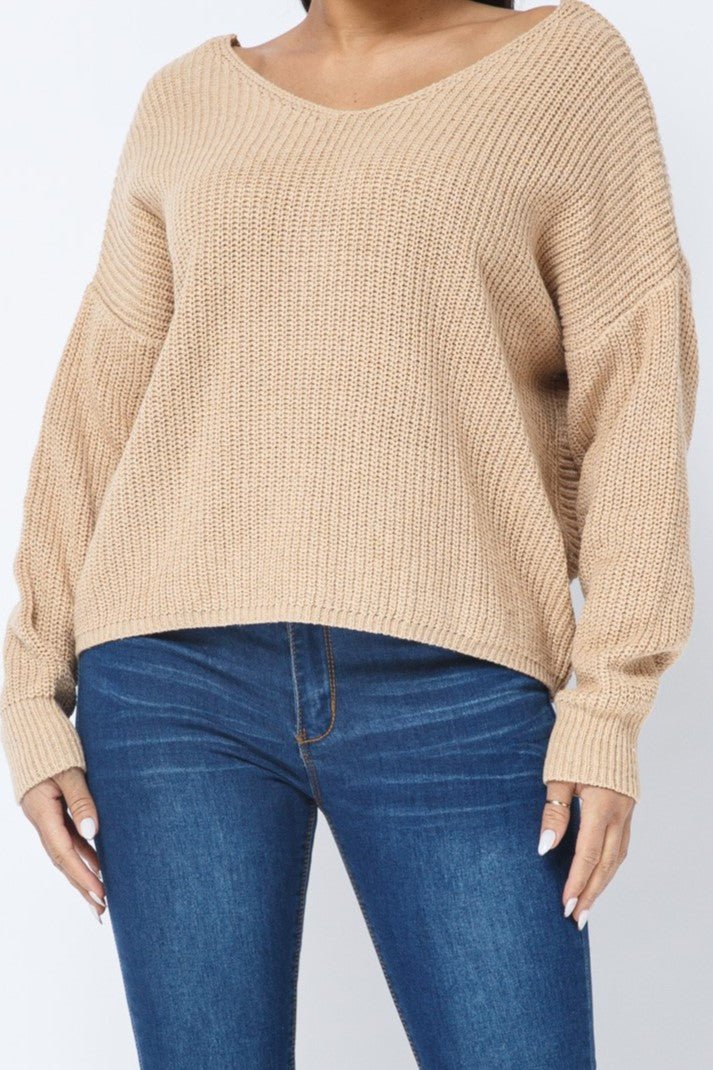 Twist Open Back Cozy Sweater - MELYSE